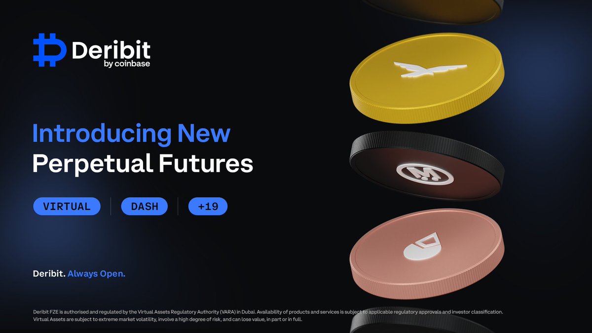 DeribitOfficial's tweet photo. 🚨 More new perpetual futures are coming to Deribit

We are pleased to announce that tomorrow, September 15, 2026, at 10:00 AM UTC, Deribit is launching a new lineup of USDC-settled perpetuals.

VIRTUAL · DASH · FET · PNUT · SEI · W · LIT · WLFI · LDO · JASMY · INX · ROBO · 1000MOG · BILL · CHIP · ICP · MEGA · MERL · EDGEX · ETC · 1000BONK

Contract details: 
🔹Settlement: USDC  
🔹All contract details and specifications  🔽
https://t.co/vHp0tY7C6t 

Please note that these newly listed perpetual contracts are subject to our Auto-Deleveraging Mechanism (ADL) and are covered by the Liquidity Support Program (LSP). By trading any of the products listed above, you acknowledge and agree that the terms of ADL and LSP will apply.