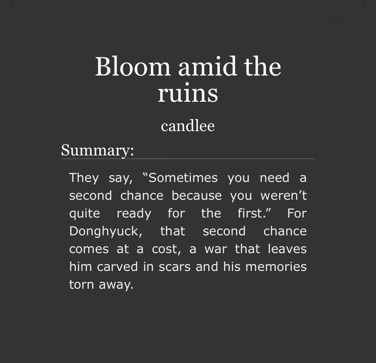 cand7lee's tweet photo. 「Bloom Amid The Ruins」

⋆ nohyuck | nahyuck | nominhyuck
⋆ fantasy au | dragons &amp; alchemy 
⋆ hc centric, post-war, memory loss, second chances, slow burn, fluff and angst, hurt-comfort, strangers to friends to lovers
⋆ rated e, 95k

🔗 https://t.co/nQ1WdkWd4N https://t.co/mFV0Iy0nhC