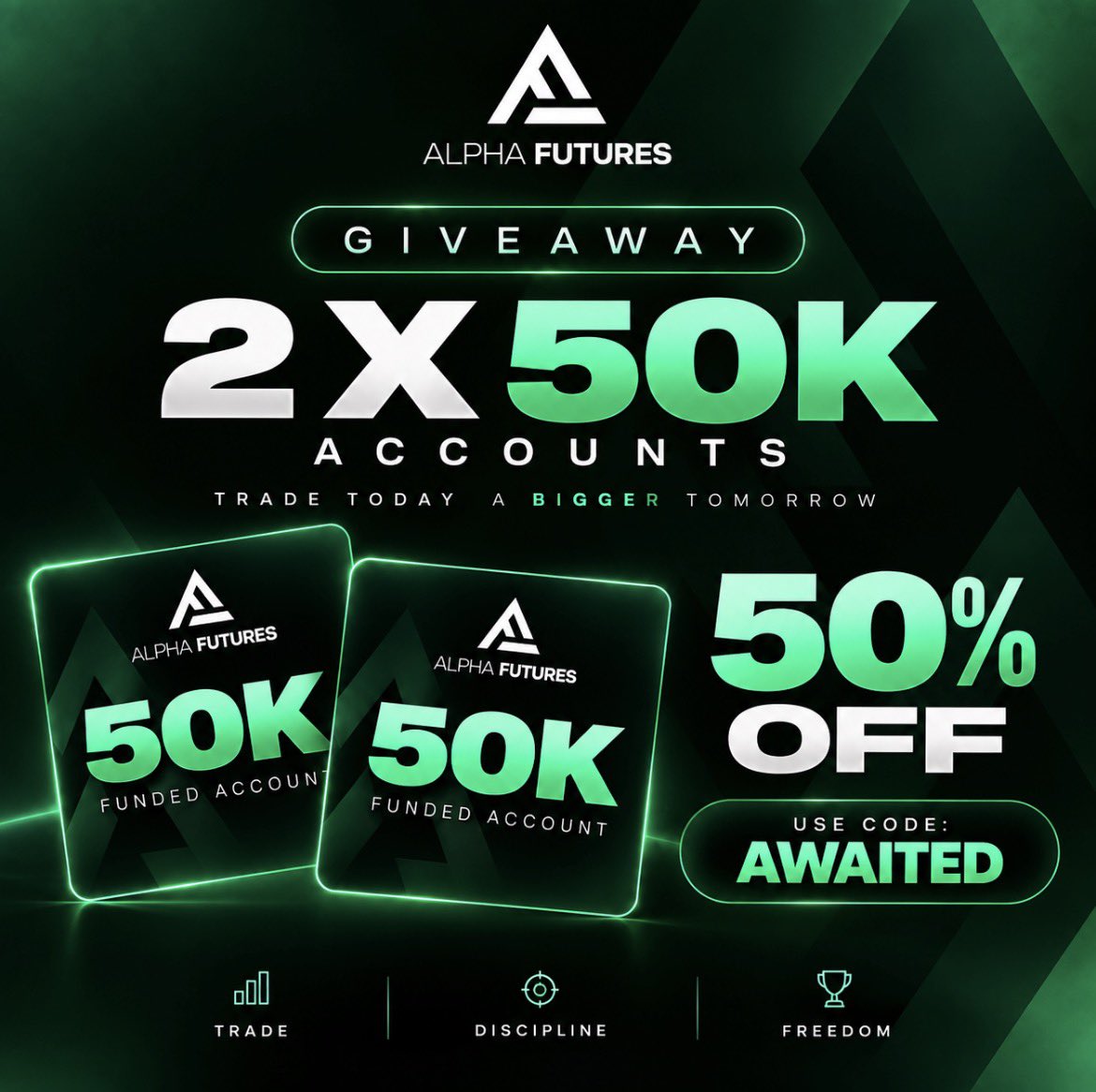 SantanuKDX's tweet photo. 🚨 $100K @Alpha_Futures_ GIVEAWAY 🚨

Time to give back to the community 🫶🔥

🎁 2 × $50K Alpha Futures Accounts
🏆 2 lucky winners — 2 chances to get funded

HOW TO ENTER 👇
✅ Follow @SantanuKDX @PropFirmCulture @NovaXTrade @propfirmrefer @risers343 

❤️ Like + Repost + Quote this post

💬 Tag 3 trading friends

📝 Sign up - https://t.co/z06KALMm3I

📸 Submit your proof in my Discord giveaway task

🎯 Winners will be picked randomly

🔥 Stay active & bring your trading buddies — more giveaways coming 
soon Engages 👀🚀

Good luck everyone 🏆🍀