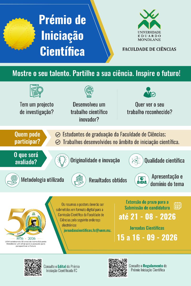 CIENCIASUEM's tweet photo. Tem um projeto de investigação? Desenvolveu um trabalho científico inovador? Quer ver o seu esforço reconhecido? As 6ªs Jornadas Científicas trazem o Prémio de Iniciação Científica, um espaço dedicado a valorizar o vosso trabalho e a estimular a excelência académica. https://t.co/vWWXEyylI4