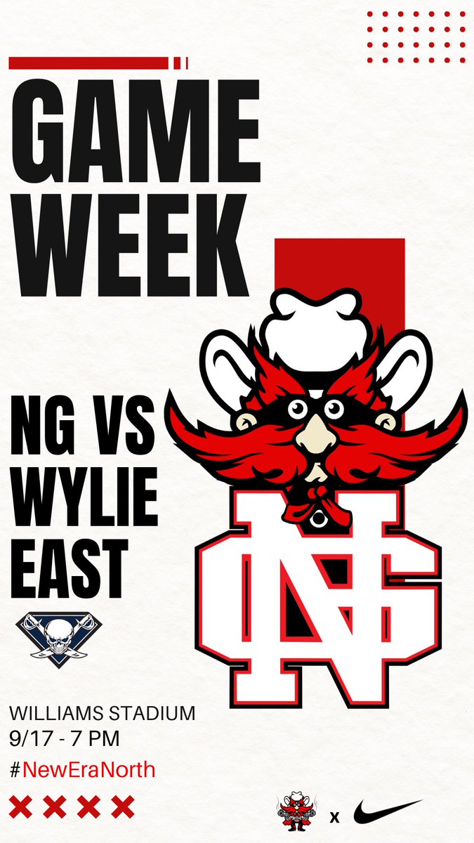 NGarlandFB's tweet photo. Thursday Night Lights vs. Wylie East!
📅: Thursday, September 17th
⌚️: 7 PM
📍: Williams Stadium
#BeatEast | #NewEraNorth https://t.co/nvWZU9JstJ