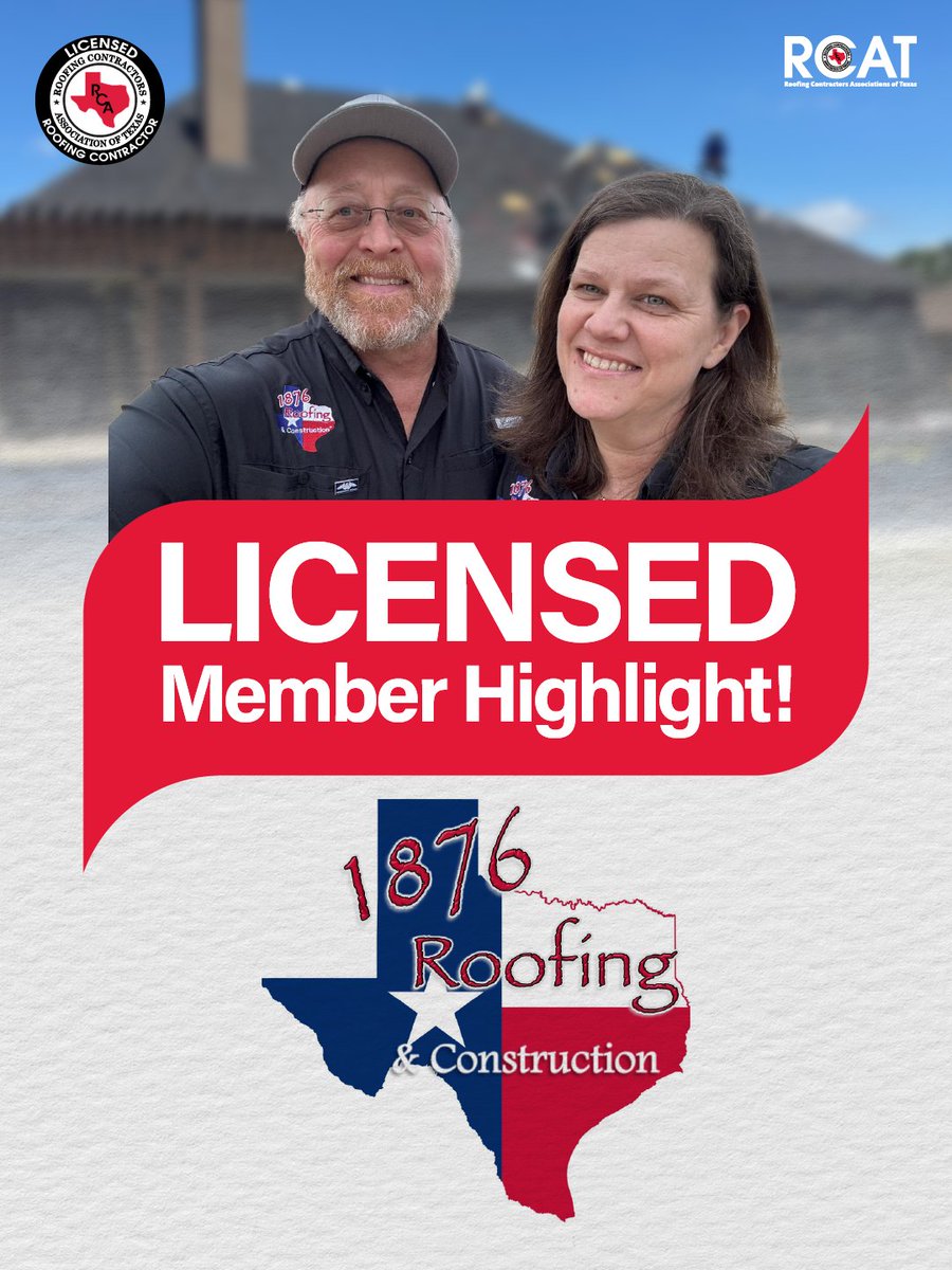 RCAT_tx's tweet photo. Licensed Member Highlight: 1876 Roofing &amp; Construction 🏠

1876 Roofing &amp; Construction holds RCAT Commercial and Residential Roofing Licenses and proudly serves the BCS community and surrounding counties.

🔗 Learn more about RCAT membership:
https://t.co/2CXQ2Ct4yH

#RCAT https://t.co/YDxALZON63