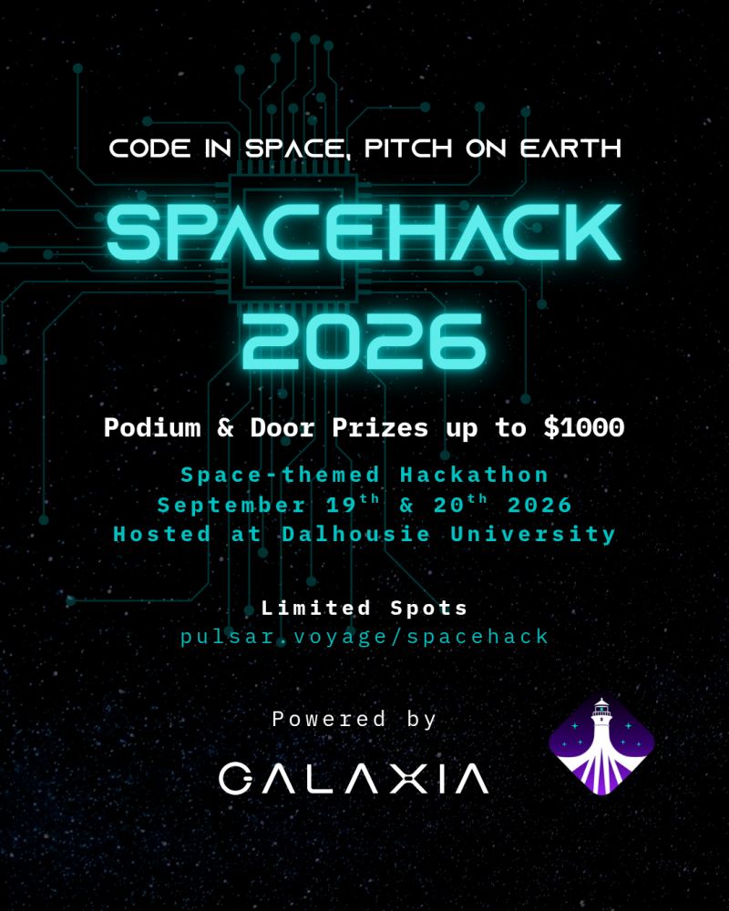 SBAtlantic's tweet photo. What if the code you build could be launched into space?
Sept 19-20 is Space Hack at @DalhousieU  
Work with satellite technology and engeineers to build software that could go into space.
$1000 cash prize for the winner
Reg: https://t.co/TLQdV7B3JD https://t.co/30t3Ng3sYh