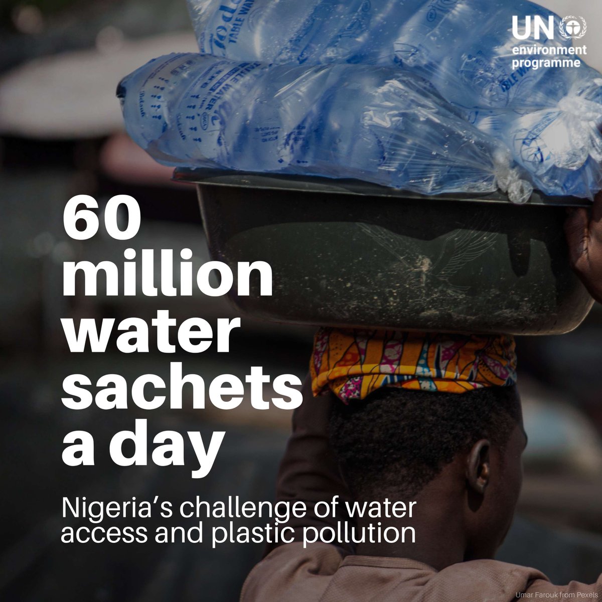 UNEP's tweet photo. In Nigeria, sachet water helps millions access affordable drinking water.

With more than 60 million sachets being consumed every day, many end up in the environment.

How can countries protect access to water while working to #BeatPlasticPollution?

https://t.co/vnMEqiN56M @theGEF