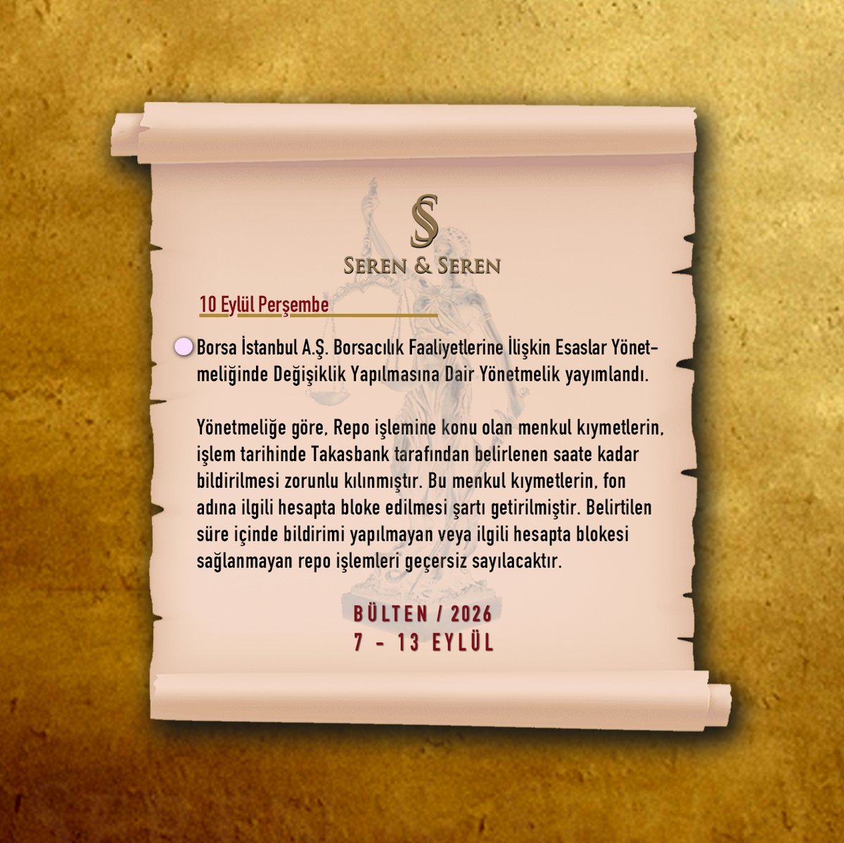 SerenHukuk's tweet photo. 7 Eylül - 13 Eylül arası seçtiklerimiz "BÜLTEN"de... Tamamı için;
https://t.co/2pHh5kvRq0
#haber #güncel #geçenhafta #neoldu https://t.co/UO7wduNNyO