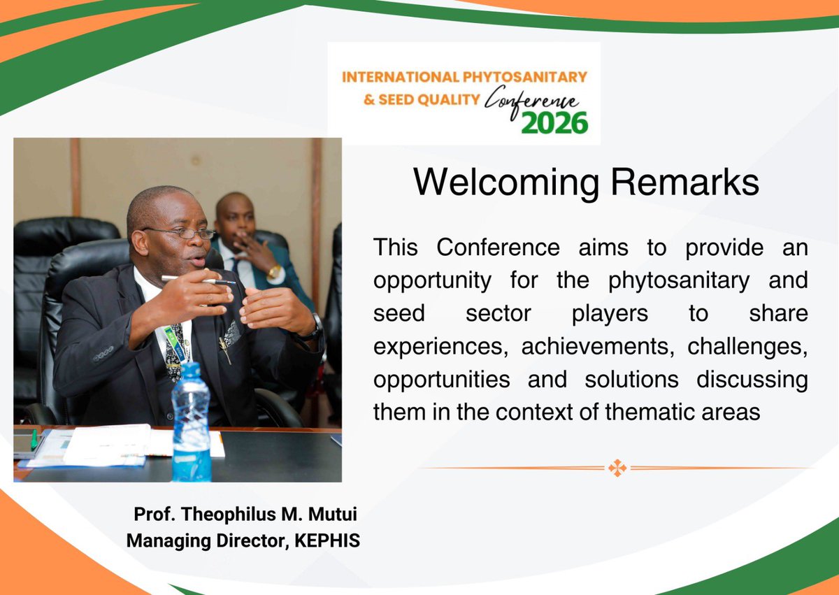 KephisKe's tweet photo. #internationalphytosanitaryandseedqualityconference2026
KEPHIS Managing Director Prof. Theophilus M. Mutui gives the welcome Remarks at the kicked off International Phytosanitary and Seed Quality Conference 2026 at KEPHIS Headquarters.
#PlantHealth #SeedQuality #KEPHIS https://t.co/daYBlXGU1m