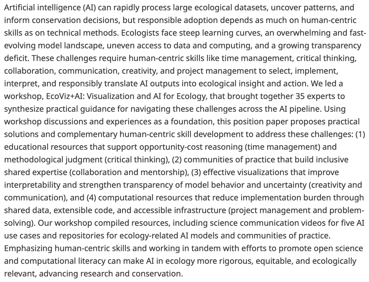 EnvDataScience's tweet photo. New article!

Human-centric skills are essential for the responsible and rigorous application of AI in ecology
👉https://t.co/8cn6Df6yTt
✍️@jmkendallbar, Allison R. Payne, @mfczap, Nathan Fox, Jessica Leivesley, Michaela Alksne, @beverlyjfrench, @AliceMalivert et al

#AI #ecology https://t.co/R7zId8jHod