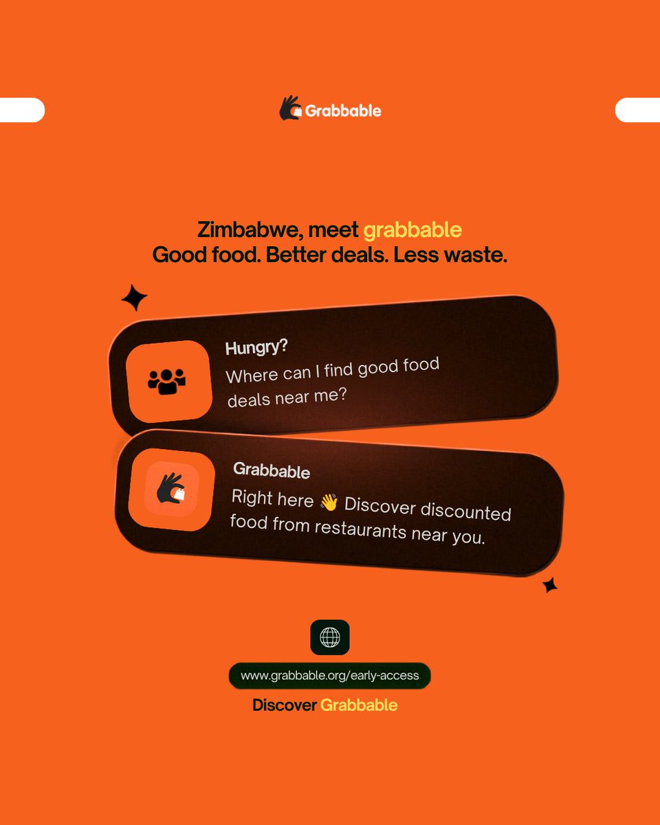 grabbable_'s tweet photo. 🇿🇼 Introducing Grabbable, a food deals app built for Zimbabwe. Find discounted surplus food and promotions from restaurants near you. Save money, discover new places and help reduce food waste. Early Access is now open to the first 1,000 users only. 

Join the community!