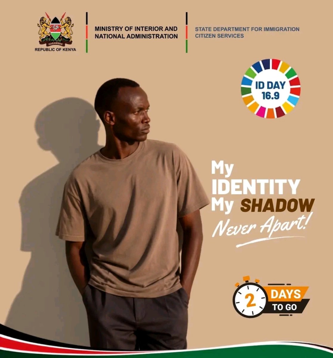 NpdmDirectorate's tweet photo. 2 DAYS TO IDENTITY DAY! 🇰🇪

Like a shadow, your identity goes wherever you go. It tells your story, affirms who you are and remains an inseparable part of you.

Wednesday, 16th September, we commemorate  Identity Day 2026 under the theme:

“My Identity, My Shadow, Never Apart.” https://t.co/6XZvRuN9q6