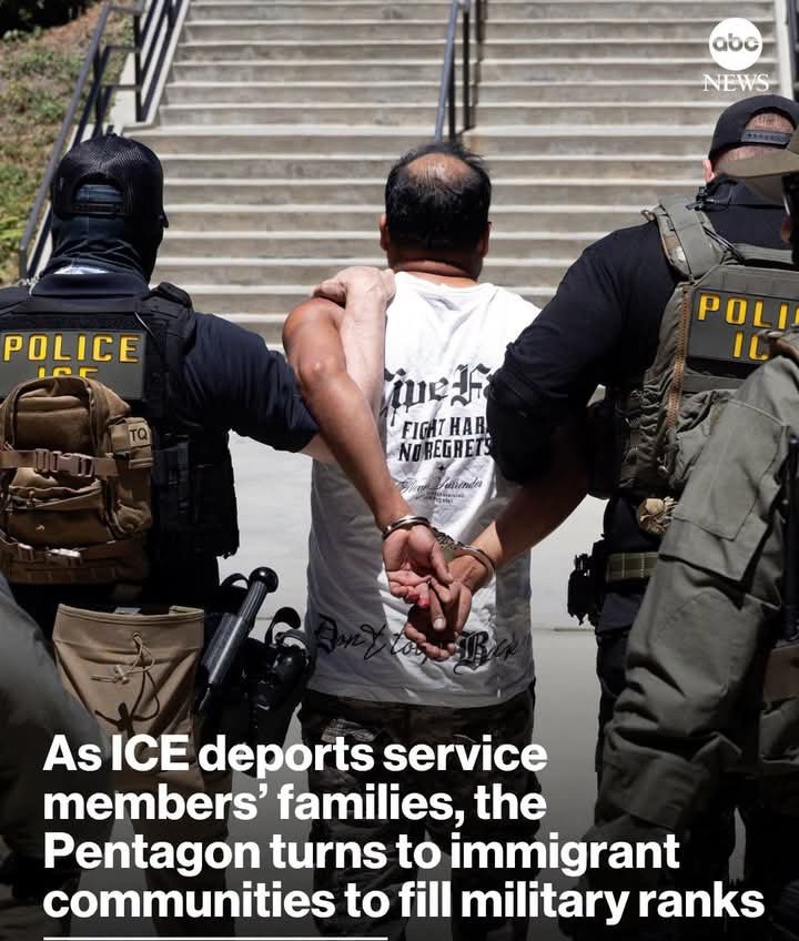 dickson256d's tweet photo. Military families are being swept into President Trump's aggressive immigration crackdown, despite systems in place meant to protect them.

It happens amid a backdrop of a military increasingly turning to the immigrant community to fill its ranks.

Read more: @ABC https://t.co/ueGd1RAdxw