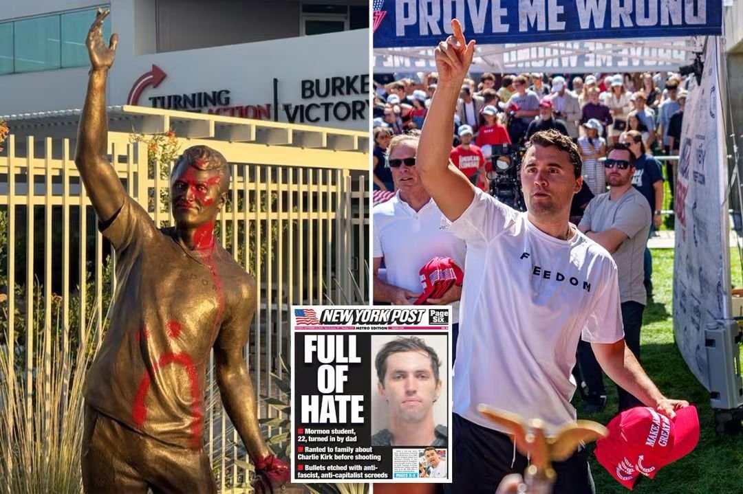 RossKneeDeep's tweet photo. Lol!!! I just wanna know, who thought that a statue of hate was a good idea? (Icon?)

A brand-new statue of slain conservative icon Charlie Kirk was vandalized in Arizona — just days after it was unveiled for the one-year anniversary of his death.

The 8-foot statue of Kirk at Turning Point USA’s Phoenix headquarters, as well as a nearby poster memorial in front of the statue, was defaced with red paint overnight Sunday.