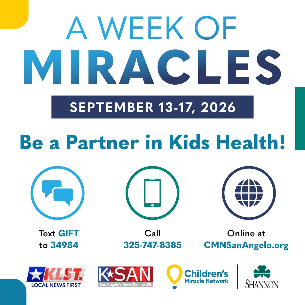 ShannonMedical's tweet photo. Partner with us in kids' health - together we change their future🫶
Ways to give -
💬 Text GIFT to 34984
☎️ Call 325-747-8385
🌐 Visit https://t.co/f1zFJtwrWP
#WeekofMiracles https://t.co/4n7Hgtxa2s