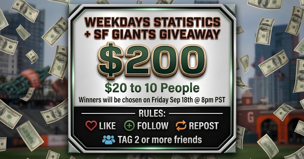 SFGiants2026's tweet photo. 10 winners x $20 💰

❤️ LIKE
➕ FOLLOW
🔁 REPOST
👥 TAG 2+ friends

⏳ Winners will be chosen on Fri 9/18 @ 8pm PST! https://t.co/xivY8i1Rad