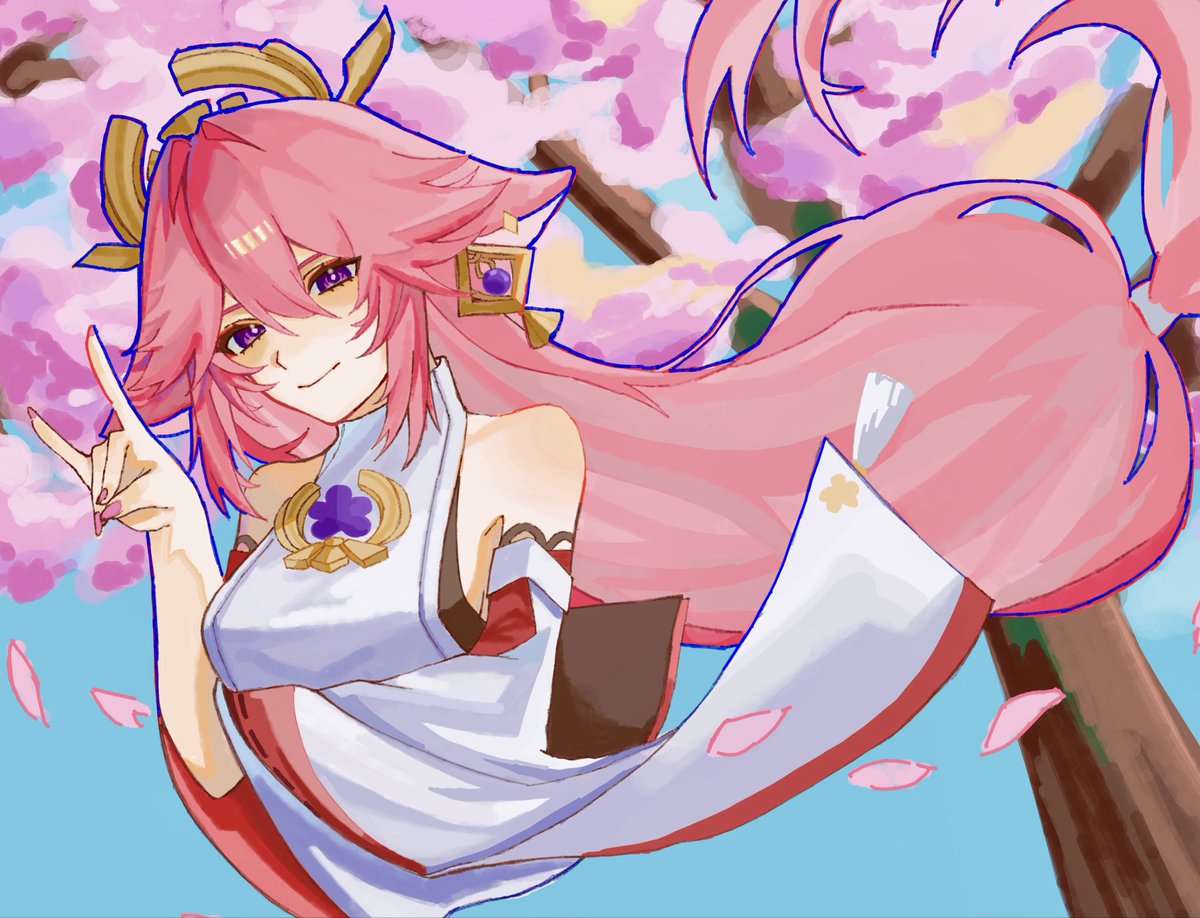 Pomule0_0's tweet photo. 桜と狐
#原神 #Yaemiko https://t.co/moxXtzxzk5
