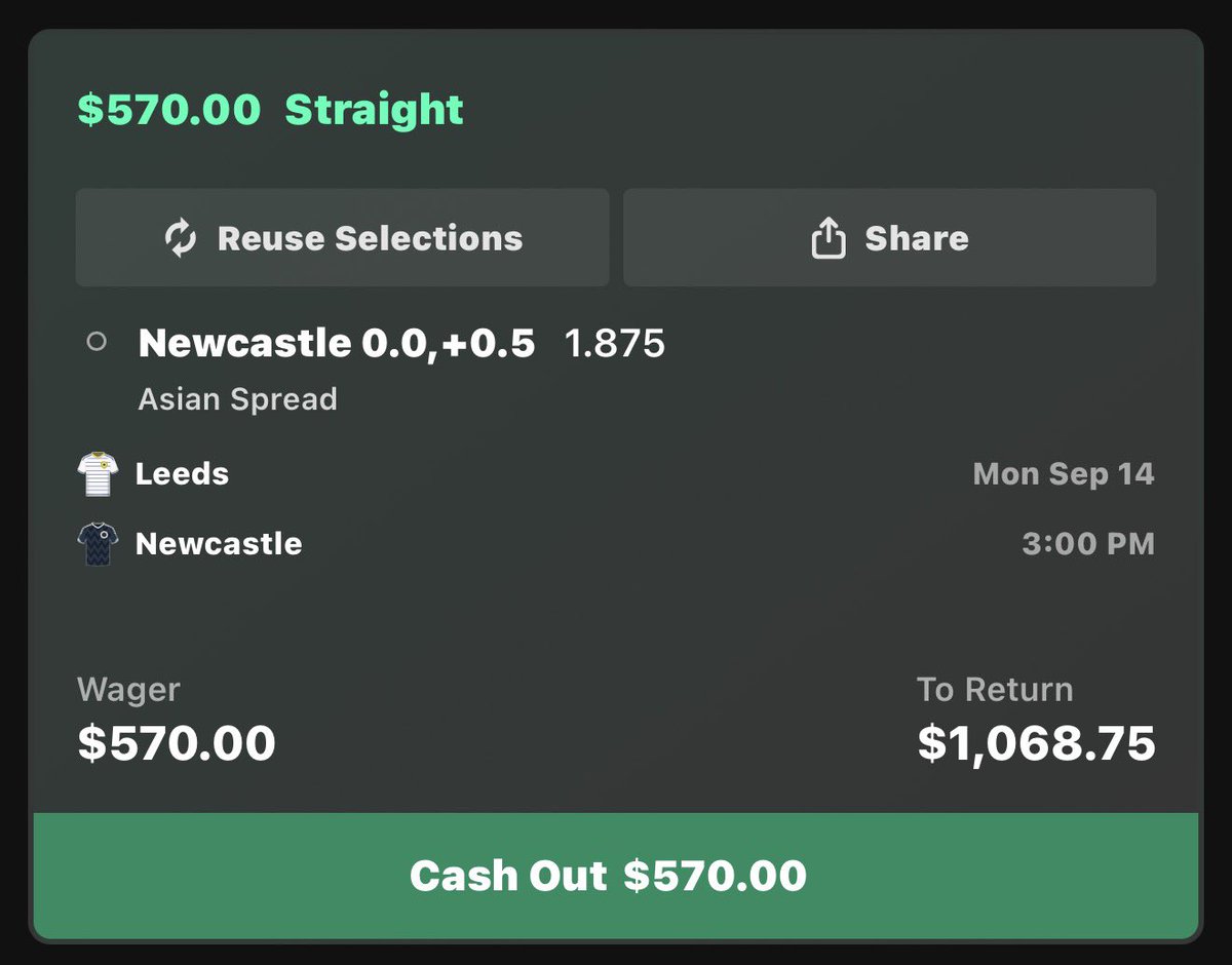 GrindingEddie's tweet photo. Mon Sep 14

English Premier League:

Newcastle +0.25 -114 https://t.co/smdtUZnaxW