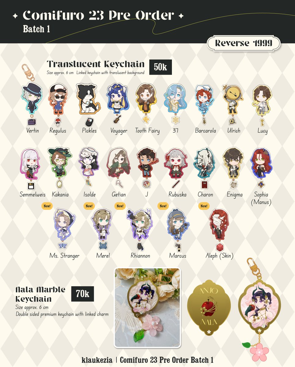 klaukezia's tweet photo. ✨Klaukezia’s #CF23 Pre Order Batch 1 is open✨
❤️+🔁is appreciated! 
🗓️PO Period : 14-20 September 2026
🔗Form in reply
⭐️Reverse 1999 | Original | HSR | Genshin
��️GO &amp; international order pls DM

#CF23catalogue #Comifuro23 #comifuro23catalogue
(1/4) https://t.co/qtpBm85MrV