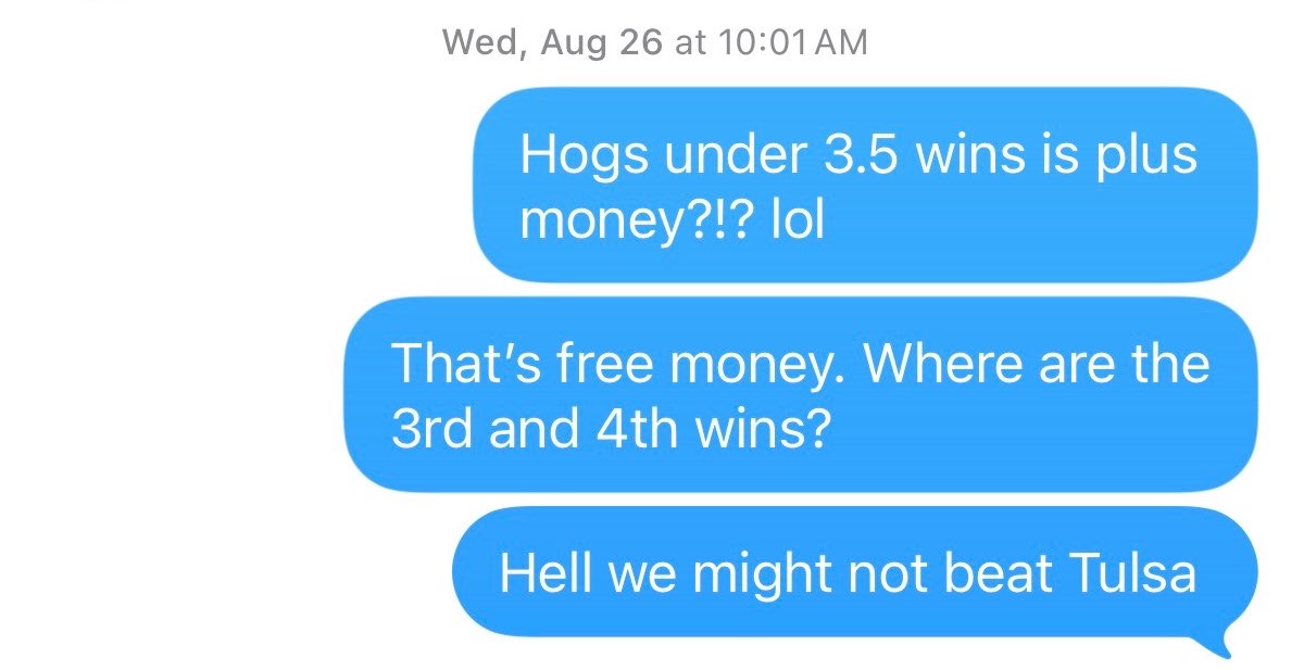 Zachfaust's tweet photo. @JoshPateCFB It was plus money on the under before the season. Insane https://t.co/7ng70Y4D9k