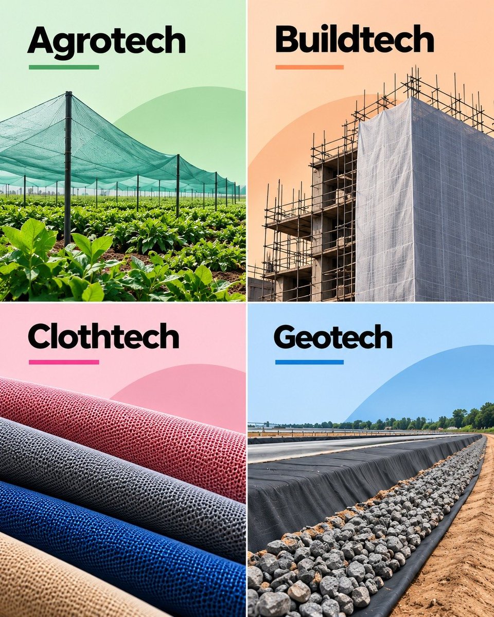 TexMinIndia's tweet photo. Technical Textiles are classified into 12 application-based segments, each serving different industries and societal needs.
Swipe to explore them.
#TechnicalTextiles #NTTM #textiles #technical #growth https://t.co/5qI83tMJCk