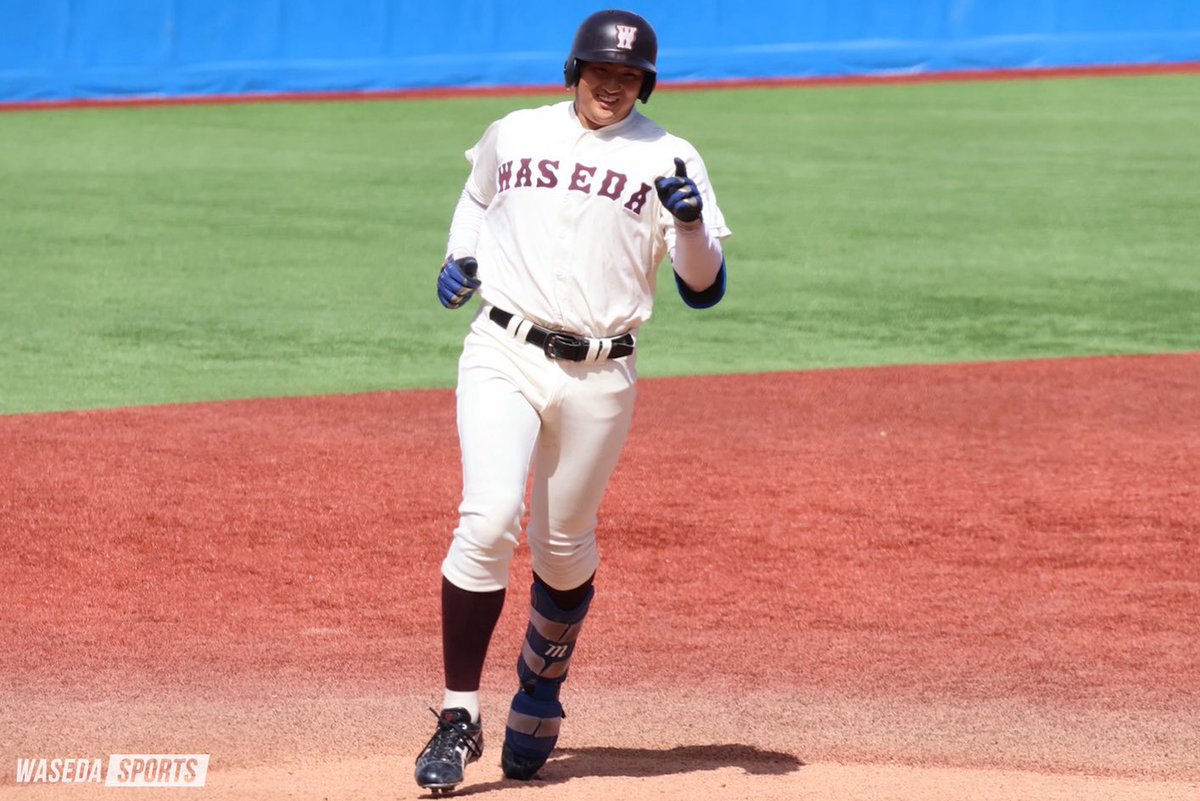 sousupobaseball's tweet photo. 敗れはしましたが、#川尻結大（スポ１＝宮城・仙台育英）が２打席連続本塁打！
３戦３発で本塁打ランキングトップです👑

一打を写真で振り返ります📸
#川尻結大 #sousupobaseball #waseda #早稲田 #六大学野球 https://t.co/rRn0XP9m4R