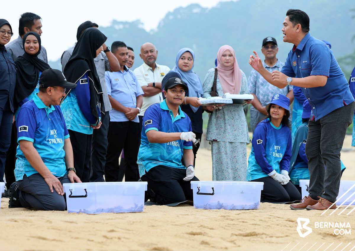 bernamadotcom's tweet photo. 𝟓𝟎𝟎 𝐀𝐍𝐀𝐊 𝐏𝐄𝐍𝐘𝐔 𝐀𝐆𝐀𝐑 𝐃𝐈𝐋𝐄𝐏𝐀𝐒𝐊𝐀𝐍 𝐃𝐈 𝐊𝐄𝐑𝐓𝐈𝐇

#Kertih Sebanyak 500 anak penyu agar berusia sehari, masing-masing berukuran 2.5 sentimeter dilepaskan ke laut di Pusat Santuari Penyu Ma’ Daerah Kertih hari ini sebagai usaha pemuliharaan menerusi Program Lestari Alam 2026 anjuran Persatuan Pandu Puteri Malaysia Cawangan Terengganu.

Pemangku Raja Terengganu Tengku Muhammad Ismail Sultan Mizan Zainal Abidin turut berkenan melepaskan beberapa ekor anak penyu pada kira-kira 6.30 petang.