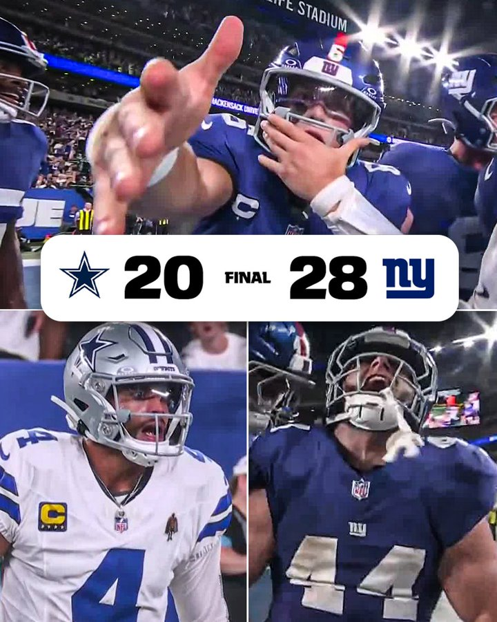 MaryFC318's tweet photo. THE JOHN HARBAUGH ERA IN NEW YORK BEGINS WITH A PRIMETIME WIN VS. DALLAS 🤝

Dart and Skatt ball out for the Giants 🔥 https://t.co/FtCOeFS9xm