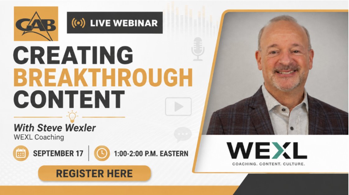 GABroadcasters's tweet photo. Join the GAB for a FREE webinar! 👏 On Thursday, September 17 at 1:00  Eastern, learn how to identify and create more compelling, relatable stories that help your station’s content stand out. 🗓️

GAB members can attend for free! DM us here or contact the GAB office to register. https://t.co/PAJtTfy0f3