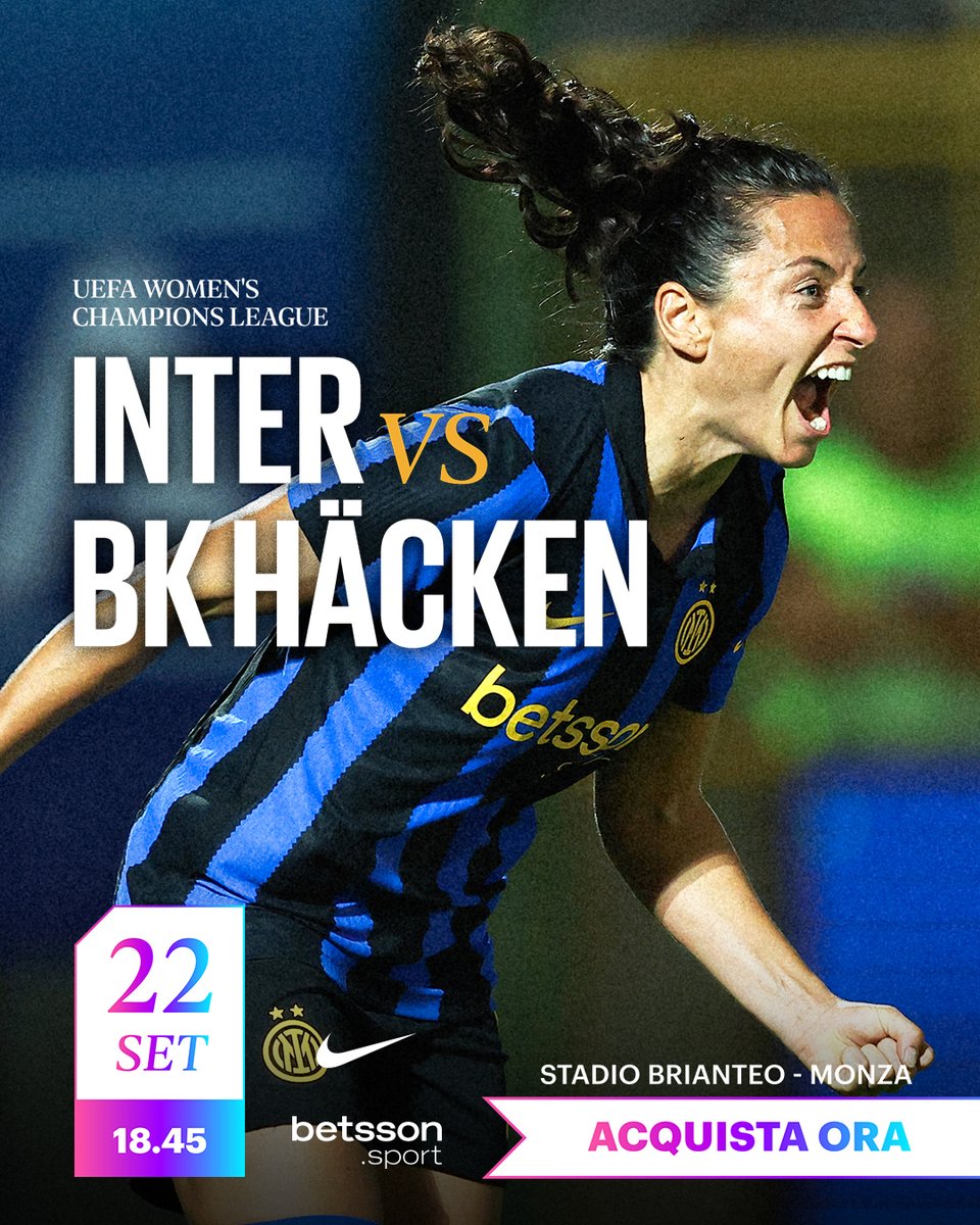Inter_Women's tweet photo. Vi aspettiamo allo Stadio Brianteo di Monza per la prima sfida della 𝐖𝐨𝐦𝐞𝐧'𝐬 𝐂𝐡𝐚𝐦𝐩𝐢𝐨𝐧𝐬 𝐋𝐞𝐚𝐠𝐮𝐞!
L’Inter Women sfiderà il BK Häcken 🇸🇪 
🗓️ Martedì 22 settembre alle 18:45
📍 Stadio Brianteo di Monza
Scopri tutti i dettagli 👉 https://t.co/EQTEtgVyZf https://t.co/NrJUcYe4Km