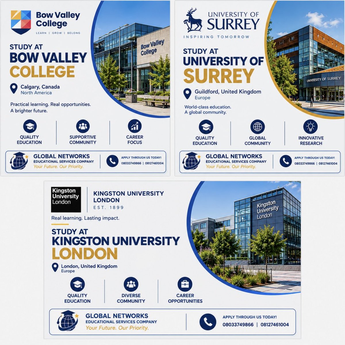 NetworksCompany's tweet photo. 🌍🎓 Your Study Abroad Journey Starts Here!
Dreaming of studying in Canada or the United Kingdom? 🇨🇦🇬🇧
Explore exciting opportunities at:
✨ Bow Valley College
✨ University of Surrey
✨ Kingston University London
Take the next step toward your academic and career goals https://t.co/K2CIUpP24d