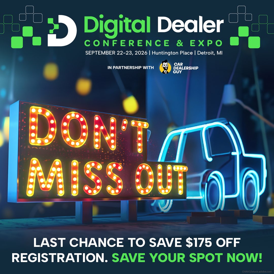 DigitalDealer's tweet photo. Digital Dealer 2026 opens Sept. 22-23 in Detroit.

If you're not registered yet, here's where things stand: these are the last days to secure your spot, and this is your last chance to save $175 off the cost of on-site registration. Save your seat now: https://t.co/tByy43mhMa https://t.co/74ffSEkboI