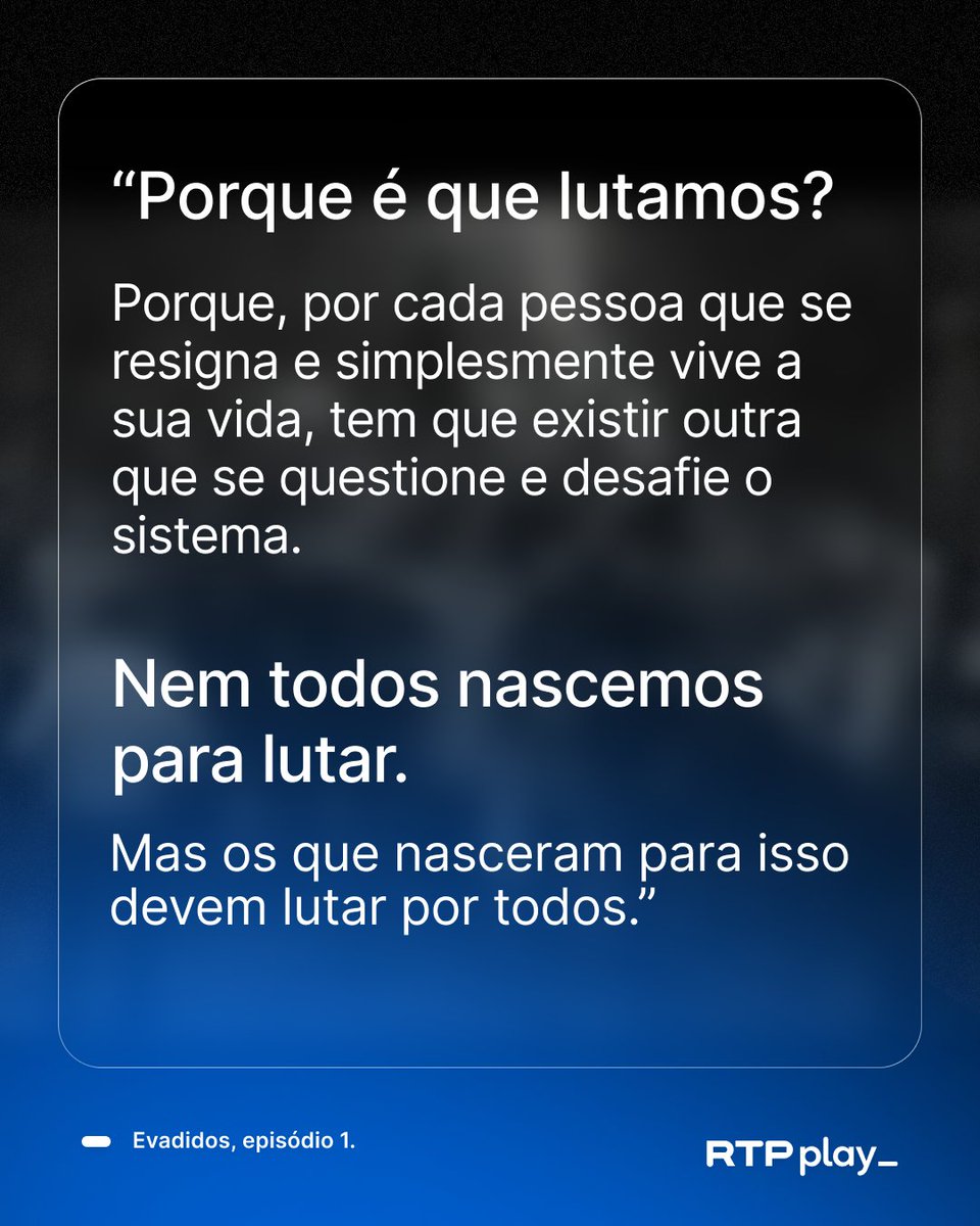playrtp's tweet photo. Nasceste para lutar?

▶ A série «Evadidos» está disponível na #RTPPlay. https://t.co/5DVh6CXQua