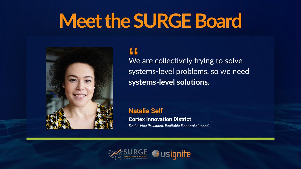 US_Ignite's tweet photo. 💡Board Member Spotlight: @nataliemself, Senior VP, Equitable Economic Impact at @CortexSTL, underlines the value of lived experience from multiple perspectives across non-profit, public and private sectors. 🎯
🔗Learn from Natlie 8/23 2pm ET: https://t.co/Gzrg8w1Orx https://t.co/REm9dF9yA9