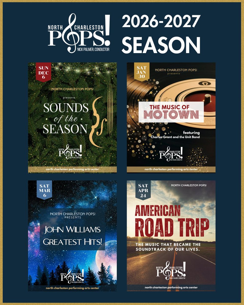 NChasColiseum's tweet photo. Single Tickets On Sale Next Monday! 🎟 Get your single tickets for the North Charleston POPS starting on Monday, September 21 at https://t.co/9mIIHE61tJ. The POPS! 2026–2027 season at the North Charleston Performing Arts Center has something for everyone! https://t.co/m64IZ2DdFK https://t.co/tq0P19lZz3
