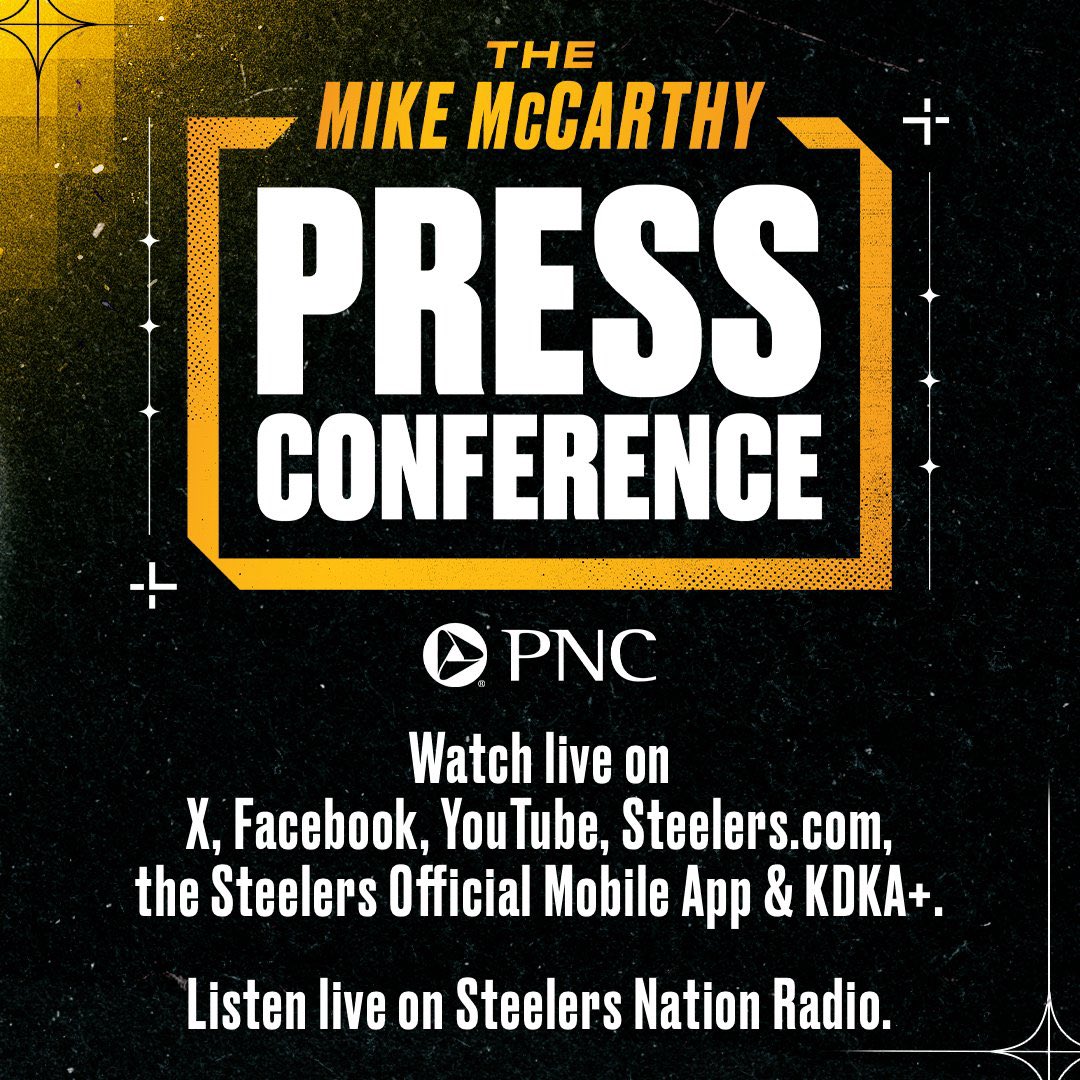 steelers's tweet photo. Coach McCarthy will address the media at approximately 3 PM ET in his weekly press conference. @PNCBank https://t.co/CtvdgJ3tfR