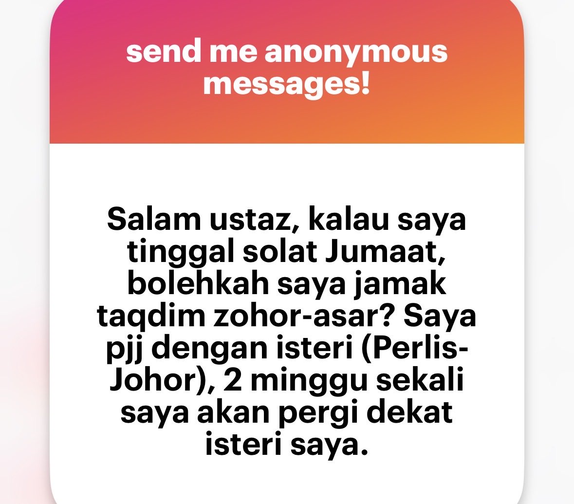 mnasrullah00's tweet photo. Waalaikumussalam 

Kalau musafir sebelum Subuh Jumaat barulah gugur kewajipan solat Jumaat atas status musafir dan boleh rukhsah qasar Zohor dan Asar.

Jika bertolak selepas Subuh Jumaat, perlu solat Jumaat kerana masih bermukim hari Jumaat tersebut. https://t.co/XFWwQIkEmU