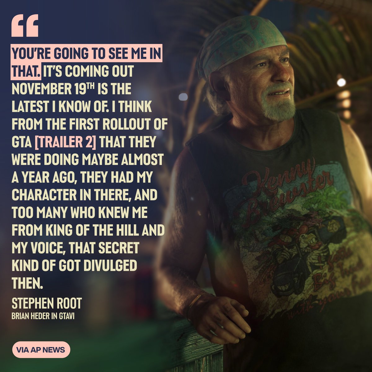 videotech's tweet photo. The first publicly confirmed #GTAVI actor Stephen Root has confirmed to @AP that he will play the role as Brian Heder https://t.co/KqBCP0hXOw