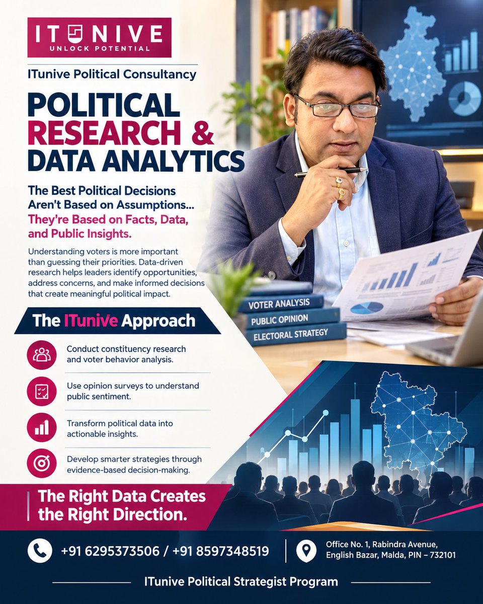 Mostafijur1990's tweet photo. The ITunive Political Strategist Program empowers leaders with political research, constituency analysis, voter behavior insights, and data-driven strategic planning.

#PoliticalStrategist #PoliticalResearch #DataAnalytics #ElectionStrategy #PoliticalLeadership #VoterAnalysis https://t.co/raZvnGegzk