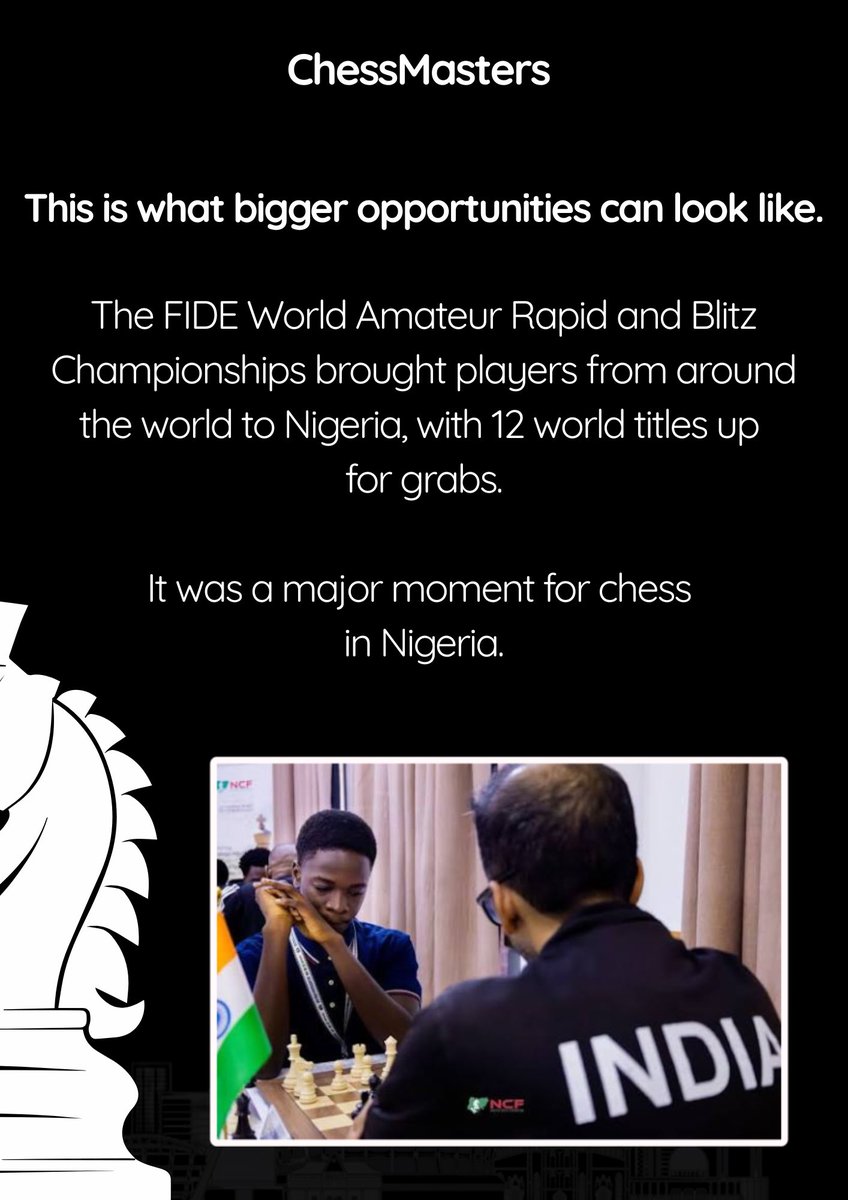 ChessMastersHQ's tweet photo. A huge congratulations to all the winners of the FIDE World Amateur Rapid &amp; Blitz Championships! ♟️

It was incredible to see players compete at this level, with Nigerian players making their mark on home soil. https://t.co/JhNDPWnvlf