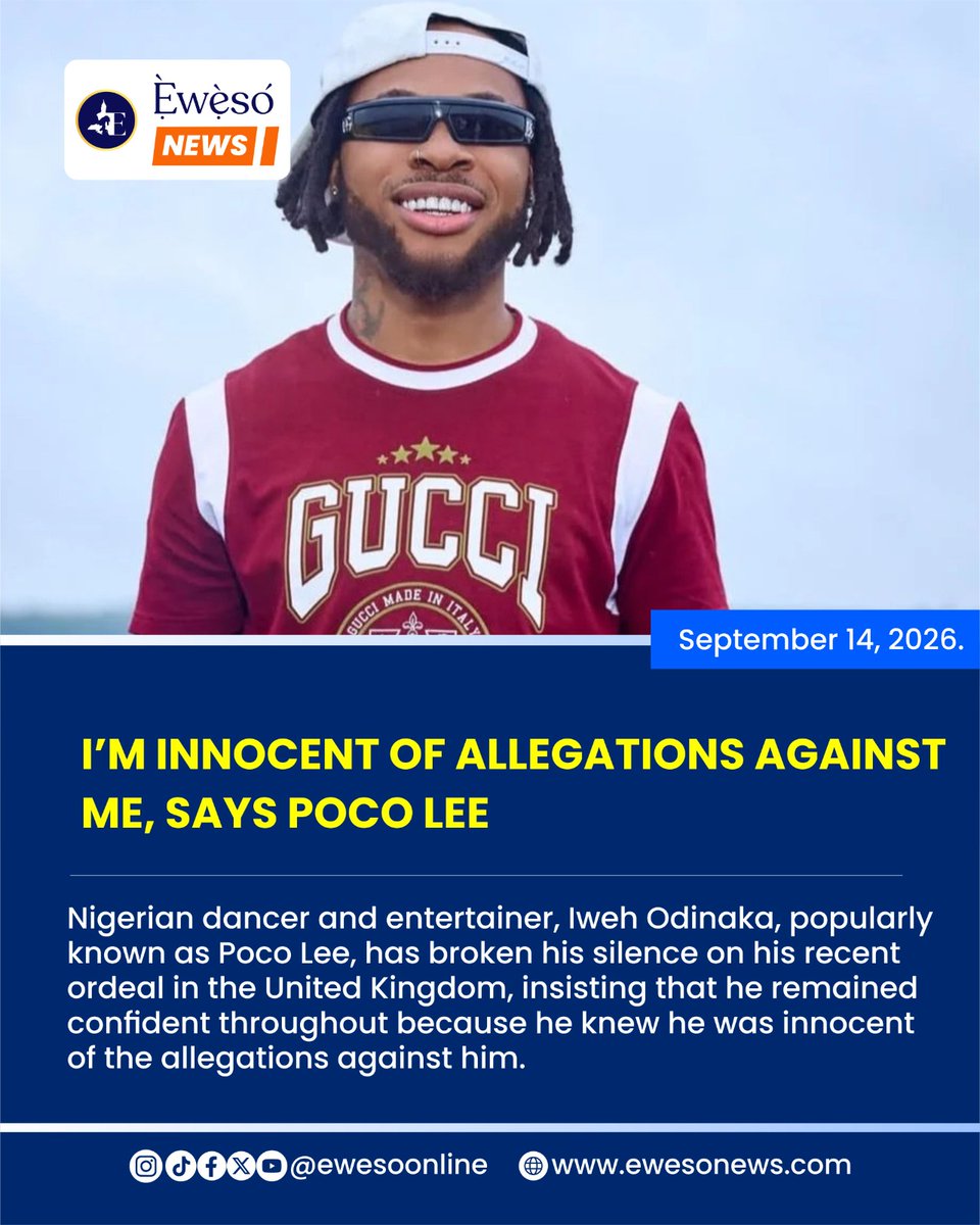 ewesoonline's tweet photo. Nigerian dancer and entertainer, Iweh Odinaka, popularly known as Poco Lee, has broken his silence on his recent ordeal in the United Kingdom.

https://t.co/qjhFgk3Seh https://t.co/CcxVhuudvS