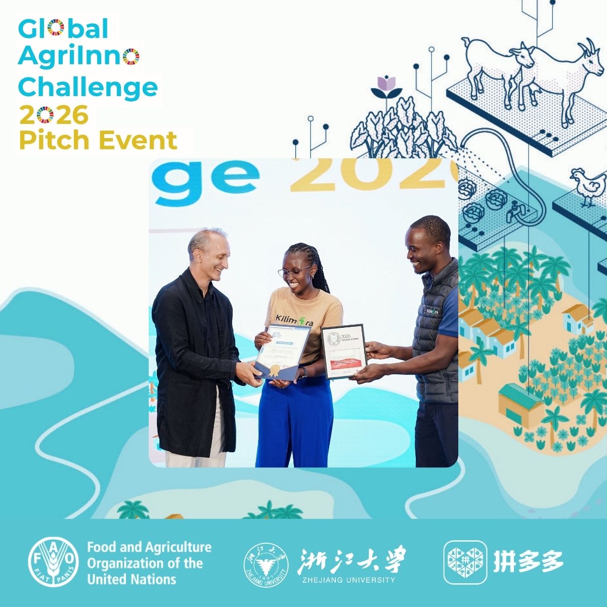 FAOeagriculture's tweet photo. The #GAC2026 has announced its winners.
🥇AgriKonnekt - Kenya
🥈Berikanpreneur - Indonesia
🥉The C-SAC Caribbean Pilot - Grenada
The three solutions address key challenges for resilient agrifood systems in #SIDS.
🔗https://t.co/kQjPvYD6Ui https://t.co/uqY9RoSlFD