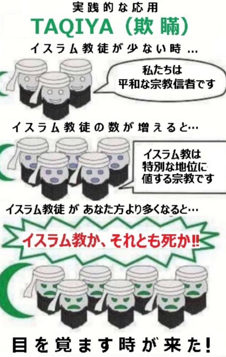 izanami_2828's tweet photo. ムスリム達は人数が少ない時には平和な宗教の信者ですって顔して人数が多くなって来たらどんどん要求がエスカレートして図々しくなって日本国民に迷惑をかけても平気で次々にモスクを作ったりして実際こうなってるやろ？🕌

だから、日本 🇯🇵 はポーランド🇵🇱に倣いイスラム移民は受け入れ拒否すべき🤚🏻 https://t.co/E3nhlwOHDj