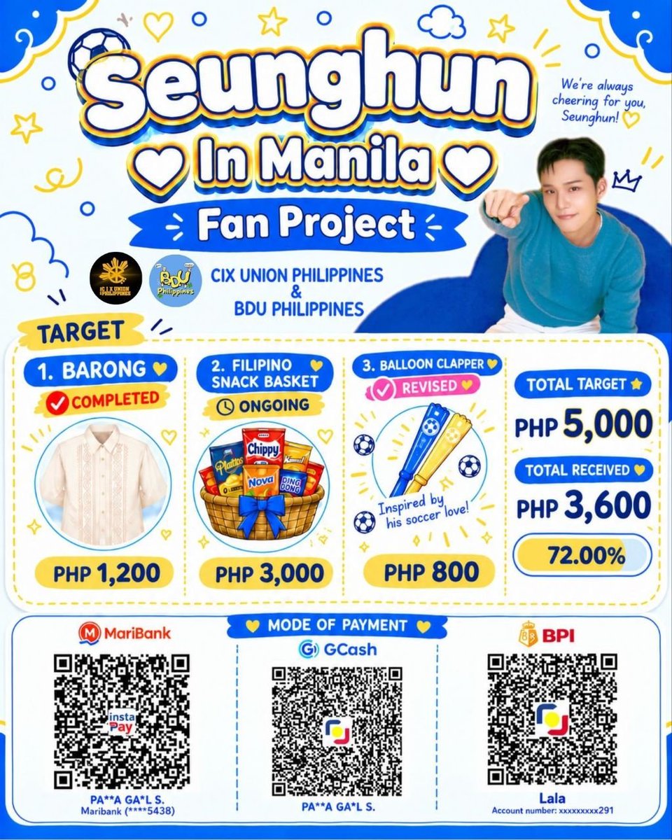 BDU4PH's tweet photo. 💛 SEUNGHUN IN MANILA | FAN PROJECT UPDATE 💛

Hi PH Huni, FIXs &amp; B.U’s! Here's the final list of fan projects. Changes on projects, target amount lowered but still for our best boy Seunghun 💛

🔗 Donate here: https://t.co/mSoWwhs8pR

#KIMSEUNGHUN #김승훈 #KIMSEUNGHUNinMANILA https://t.co/YtHnobnxHw