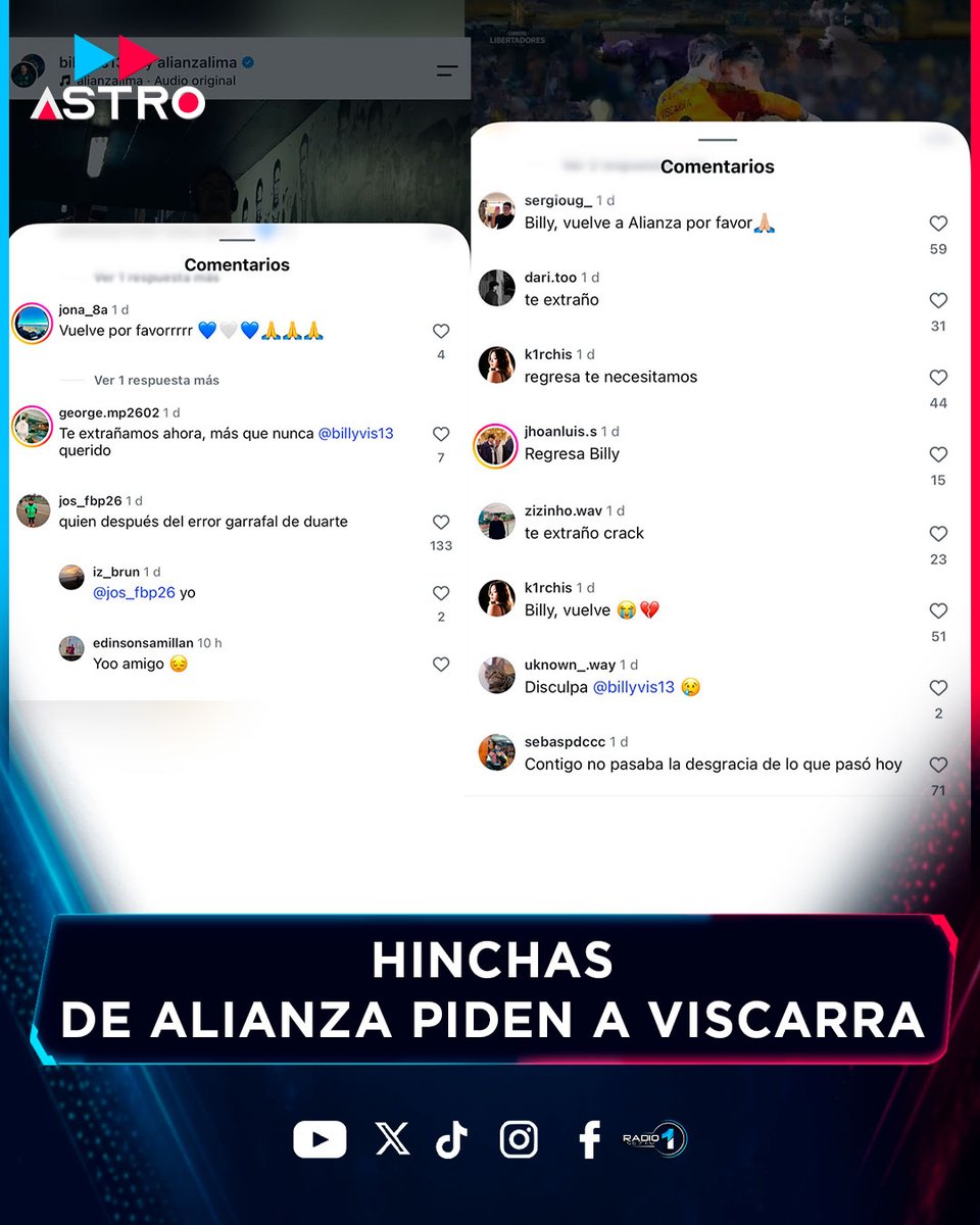 AstroMultimedio's tweet photo. HINCHAS DE ALIANZA PIDEN A VISCARRA
Tras la derrota ante #Universitario en el clásico, parte de la hinchada de #AlianzaLima volvió a cuestionar al arquero #AlejandroDuarte y ahora piden el regreso de #GuillermoViscarra. https://t.co/kdSNNO7SNz