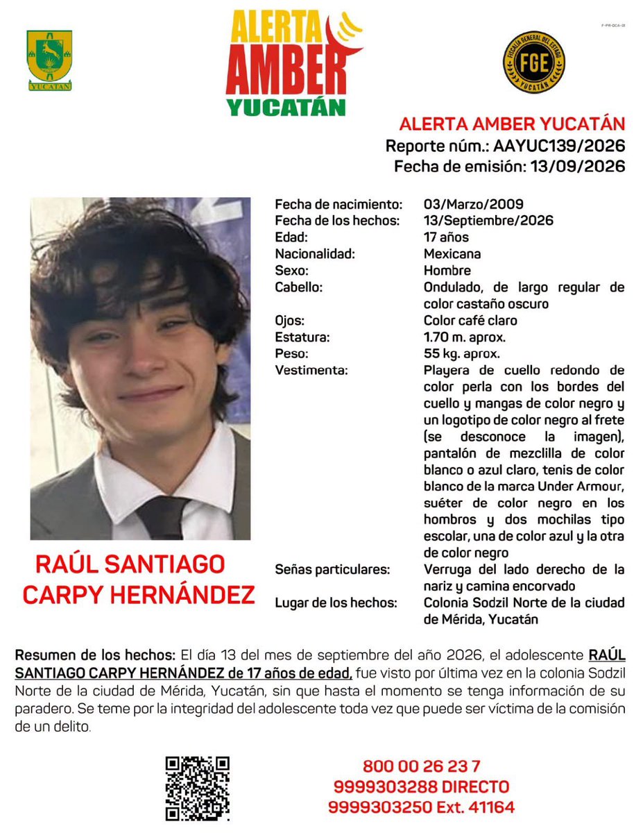 almayucateca1's tweet photo. Por favor 🙏🏼 
Ayuden a localizar a este joven
En #Yucatan por piedad no.
@sspyuc 
@huachodiazmena 
@CeciliaPatronL 
Mantengamos las seguridad de nuestro estado a toda costa.
Bendiciones y luz para nuestros gobernantes.
Para que protejan bien a #Yucatán 
#TuiterosActivos https://t.co/vDEYQnnu0s
