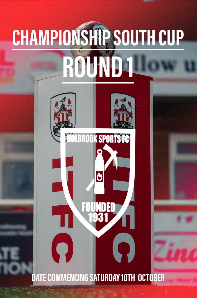 Ilsonreserves's tweet photo. 𝗖𝗛𝗔𝗠𝗣𝗜𝗢𝗡𝗦𝗛𝗜𝗣 𝗦𝗢𝗨𝗧𝗛 𝗖𝗨𝗣 | 𝐫𝐨𝐮𝐧𝐝 𝟏

We have been drawn away to Holbrook Sports Development for the 1st round of the Championship South Cup on Saturday  10th October. 

Please note: timings &amp; dates may change for this fixture.

#OneTownOneClub https://t.co/5iV3JWw3Jv