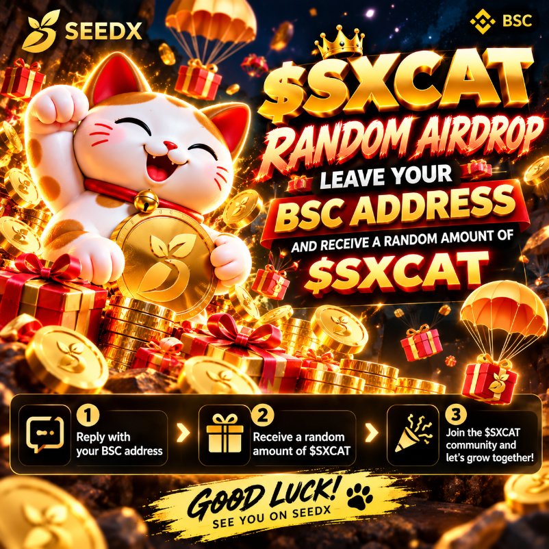 SEEDX_Cat's tweet photo. 🎁 $SXCAT RANDOM AIRDROP IS LIVE! 🐱

Want some $SXCAT? 👀

It’s simple:

👇 Drop your BSC wallet address below
🎁 Receive a random amount of $SXCAT

No complicated tasks.
Just leave your address and wait for the Lucky Cat. 🍀

🐱 Welcome to the $SXCAT community!

Powered by @seedxme

#SXCAT #SEEDX #BSC #Airdrop