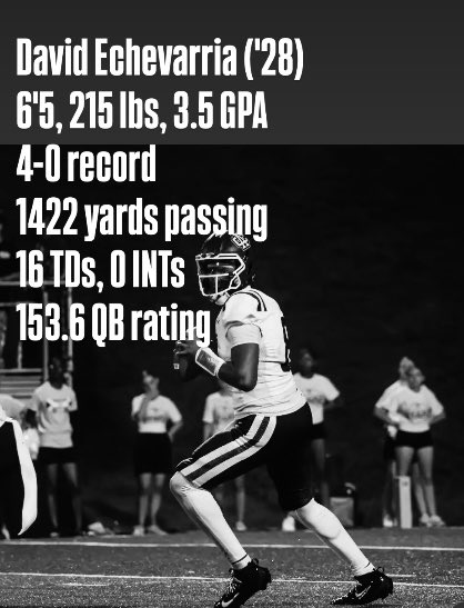acs_football24's tweet photo. QB1 David Echevarria.  Currently #1 in North Carolina for passing yards  ( #18 in the nation) leading the Lions to a 4-0 start.  Next up....@ Harrells Christian this Friday!  Chase the Lion!🦁 https://t.co/vr9JM9ZKyZ