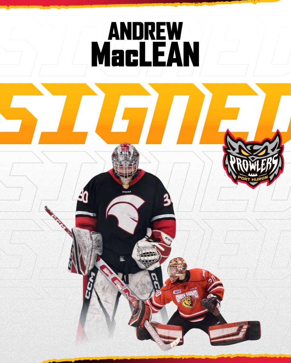 PHProwlers's tweet photo. We have another Port Huron native! Welcome Andrew MacLean to the Prowlers crease! Read all about him at the link below #PlayProwlersHockey

https://t.co/qLyDJcwZ2p https://t.co/Ob8WkX3ycx