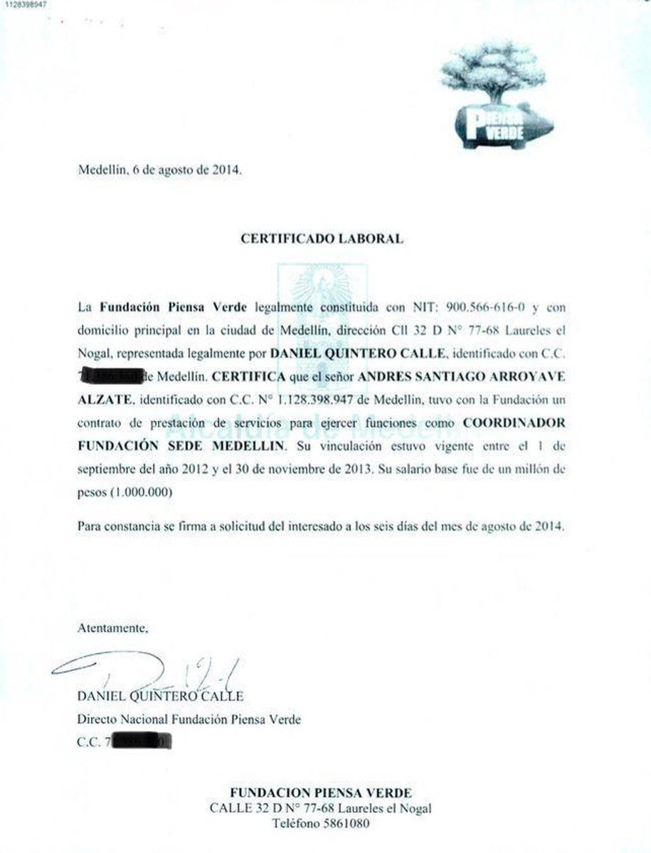 Tyche78Tyche's tweet photo. No llamen "experto" a un exfuncionario de Quintero al que el mismo Pintu le certificó la experiencia a través de su fallida "fundación piensa verde" @elcolombiano https://t.co/toB1yPnRP6