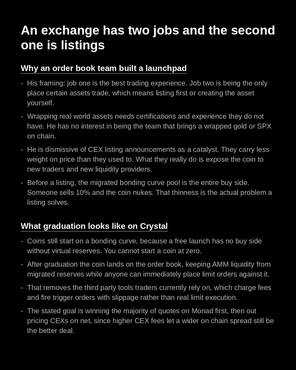 DeltaV_xyz's tweet photo. Podcast notes from DeltaV Builder Stories Ep. 12 with @legionevm , co-founder of @CrystalExch

"As an exchange you have two jobs. One is provide the best trading experience. Two is to be the only place you can trade certain assets." https://t.co/852Afb92AY