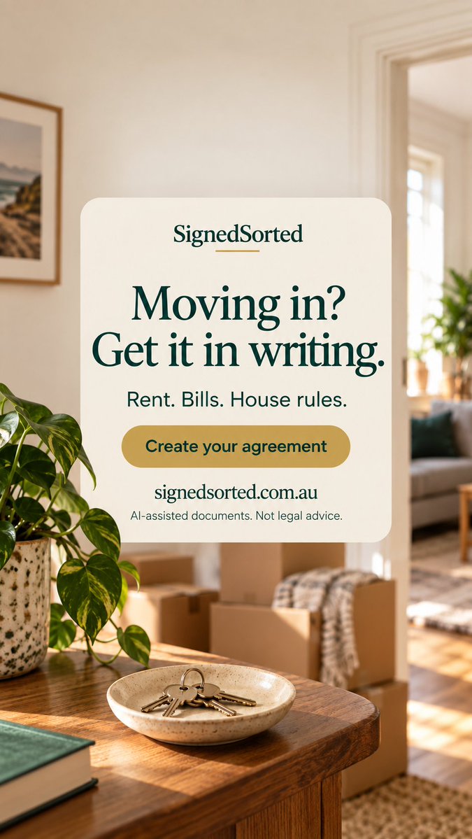 SignedSorted's tweet photo. New housemate? Sort the rent, bills, and house rules before you move a single box in.
Describe it in plain English — AI drafts the agreement, everyone e-signs. From $3.99.
https://t.co/epPgUn2jRI https://t.co/5C6FheeNdG